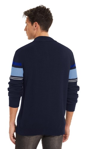 Mens Long Sleeve Sweater 1/4 Zip Winter Warm Casual Fleece Pullover Striped Polo - Picture 5 of 60