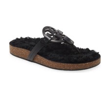 NIB Tory Burch Miller Cloud Shearling Leather Sandal BLACK US 6.5 7 7.5 8 8.5 9