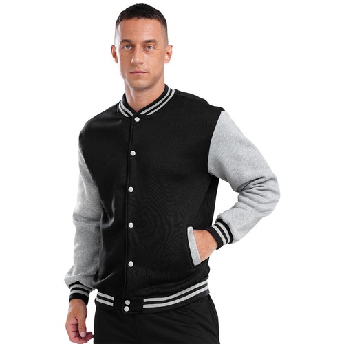 Mens Sweatshirt Striped Collar Coat Contrast Color Baseball Jacket Weekend - Bild 14 von 62
