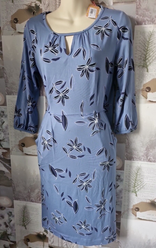 White Stuff Tess Multi blau Blumen 3/4 Ärmel Seitentaschen Kleid Größe 10 neu mit Etikett - Bild 1 von 4