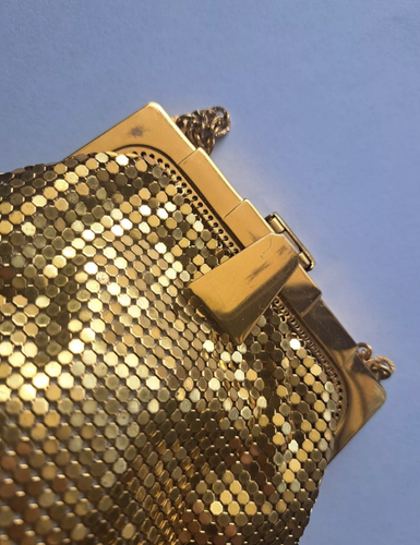 Atemberaubende Vintage Whiting und Davis Metall Mesh Handtasche goldfarben - Bild 2 von 5
