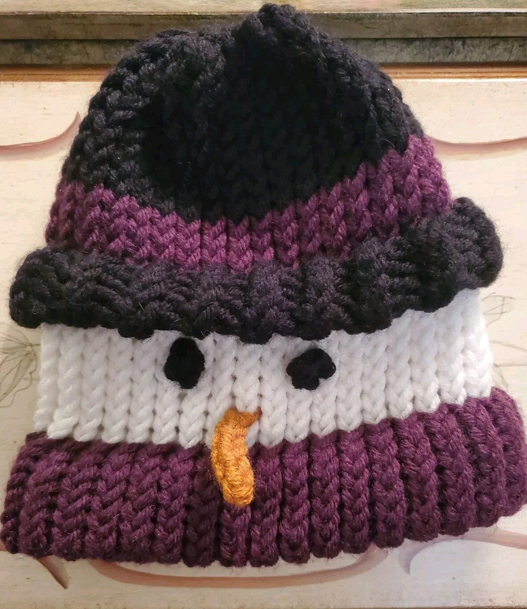 Handmade Knit Crochet Snowman Winter Holiday Girl Boy Hat Beanie