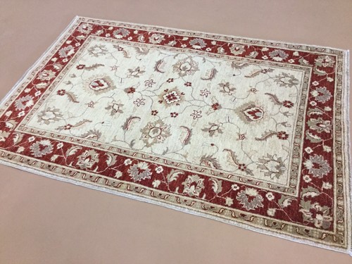 4' x 6' Beige Rot Oushak Allover Orientteppich Handgeknüpft Wolle Foyer - Bild 7 von 12