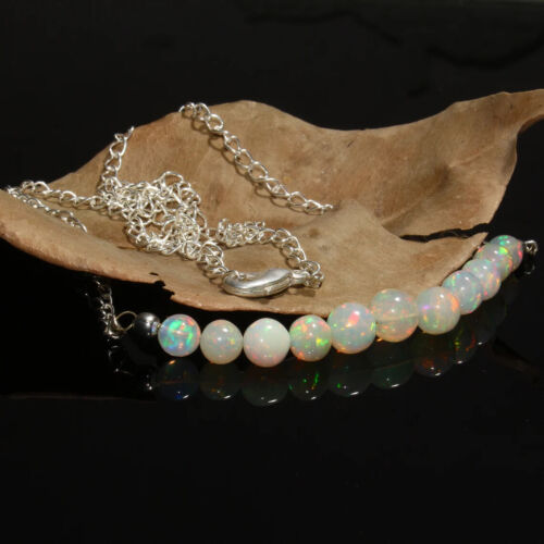 Collar de ópalo etíope natural - plata de ley 925 - bolas de ópalo liso - Imagen 3 de 4
