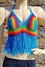 Festival Summer Rainbow Crochet Top - Festival Rave Beach - One Size - SHRINE