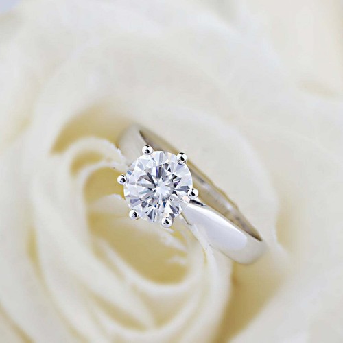 14K White Gold Plated Solitaire Engagement Ring 2.00 Ct Round White Moissanite - Picture 2 of 6