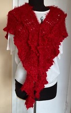 Women's Hand Knit Scarf Shawl DesignerOriginal Sample Nancy BoccuzziRed