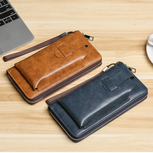 Cowhide Card Holder Zipper Phone Clutch Bag Fashion Coin Purse Male Men