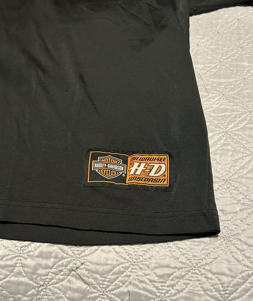 Vtg Harley Davidson Mens V-Neck T-Shirt Black Orange Size