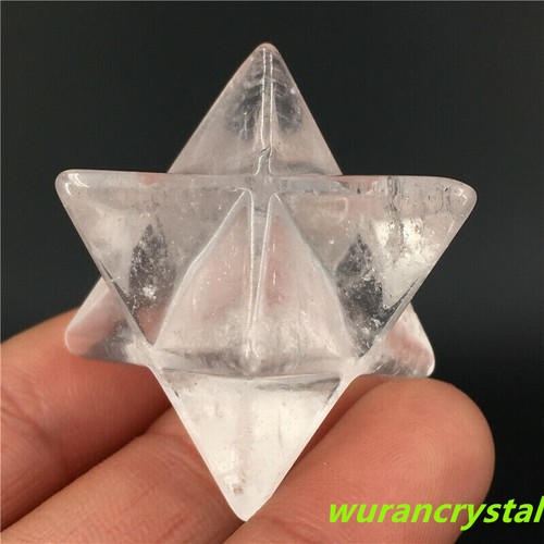1 Stck. Natürlich Geschnitzt Klar Quarz Merkaba Stern Quarz Kristall Anhänger Reiki Heilung - Bild 5 von 11