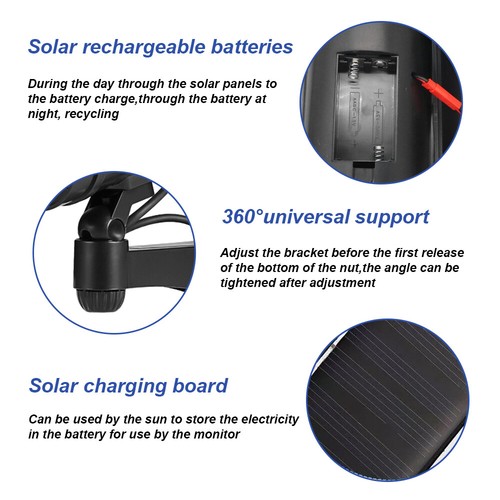 Solar Panel Powered Fake Camera Outdoor Flashing red LED Garden Light IP65 Black - Picture 8 of 13