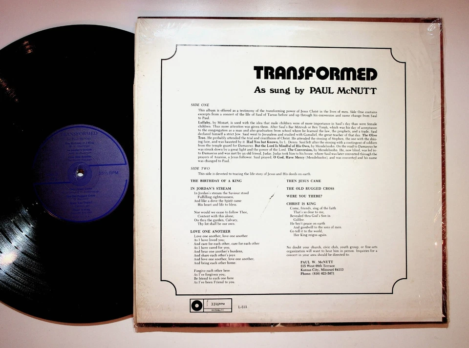 Kansas City MO Paul McNutt Transformed Gospel христианская виниловая пластинка очень хорошее состояние+ - Изображение 2 из 4
