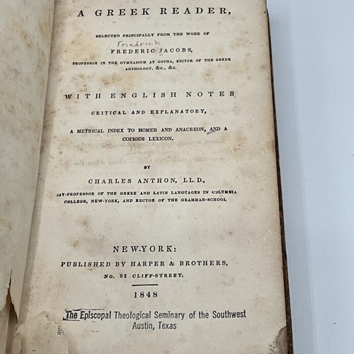 A  GREEK READER, LEATHER 1848 Frederic Jacobs  English Notes Homerian Index - Picture 2 of 9