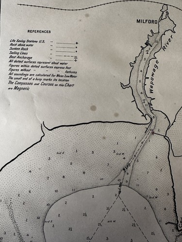 Carta náutica Milford Conn. Wepawage & Indian Rivers Charles Isl 1901 Eldridge - Imagen 2 de 5