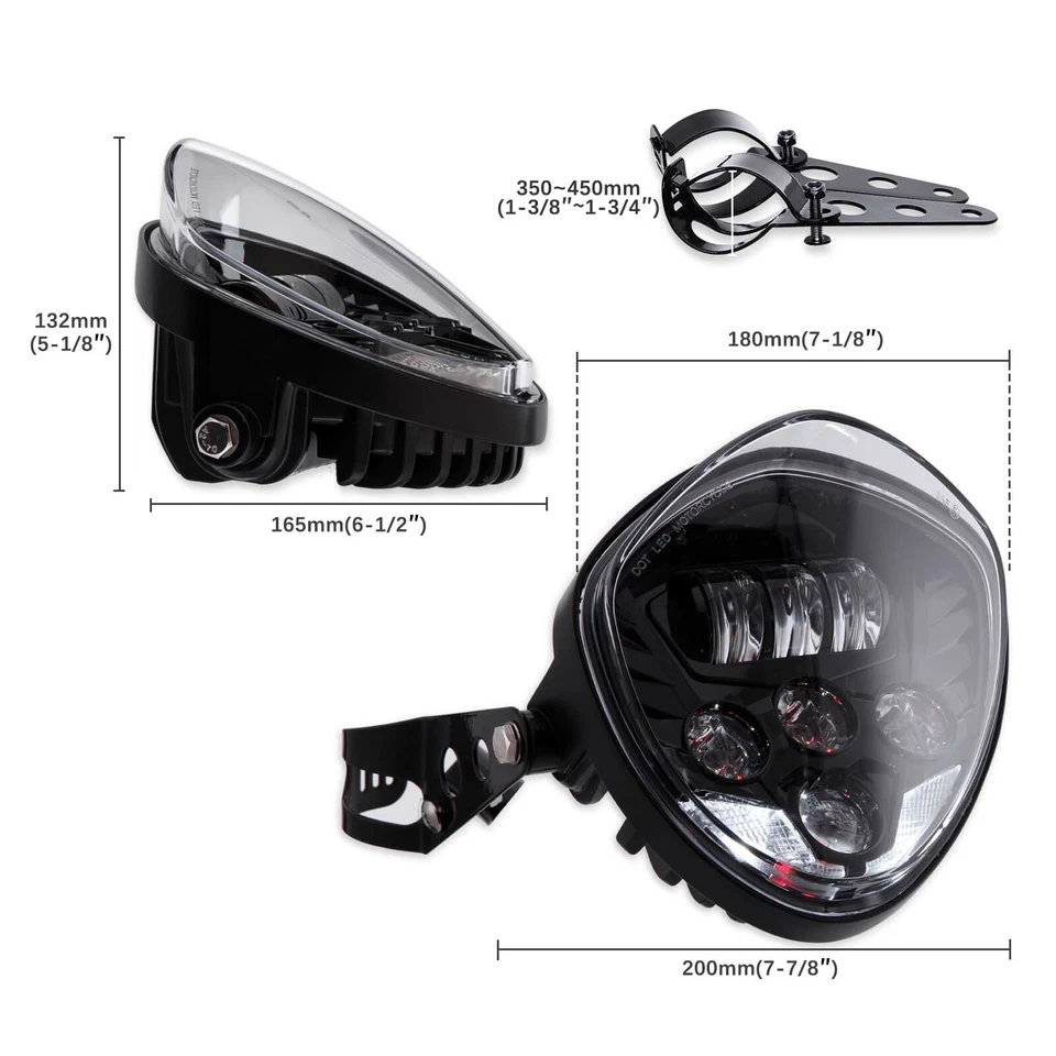 Faro LED de 7" haz alto/bajo DRL con soporte de 1,69" para K75 K100 K1200 Cafe Racer Foto 2 de 4