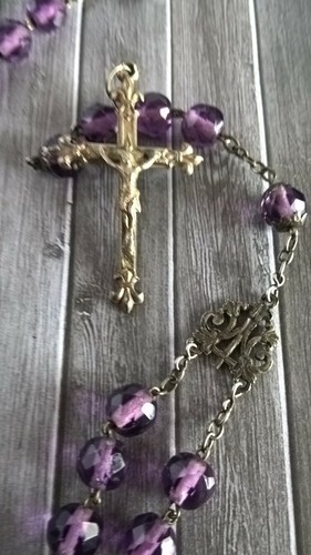 Antique Victorian French Silver 800 & Purple Faceted Glass Beads Rosary - Picture 6 of 8
