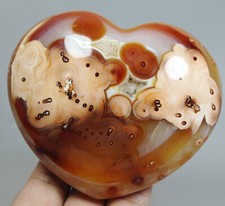 Natural Red Orange Carnelian Agate Quartz Crystal Polished Heart Palm Stone 462g