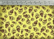 Elizabeth Studio Bear Friends Animal Track Yellow 100 Cotton Quilt Fabric BTY