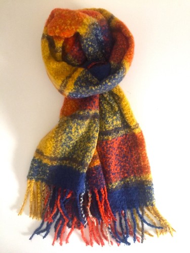 WOMENS DESIGNER COTTON BLEND CHENILLE MULTICOLOR PLAID LRG WIDE SCARF SHAWL WRAP - Picture 5 of 8