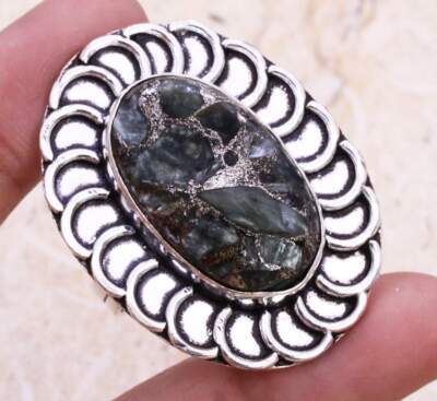 Copper Seraphinite 925 Silver Plated Handmade Ring of US Size