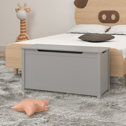 Kids Wooden Toy Box Storage with Safety Hinged Lid for Ages 3+ (Gray) - Picture 7 of 12