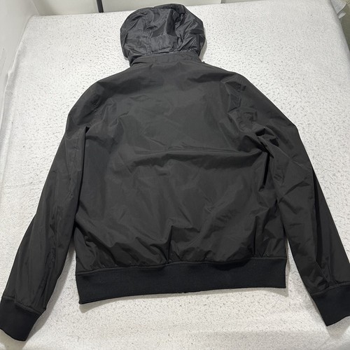 DKNY Men's Medium Full Zip Windbreaker Jacket Zip Hooded Black Logo Coat - Afbeelding 12 van 14