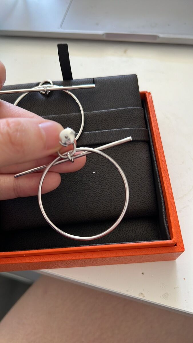 HERMES Authentic New Sterling Silver Medium Loop Earrings HERMES Authentic New Sterling Silver Medium Loop Earrings