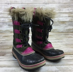 Sorel Para Mujer Talla 4 Gris oscuro y Rosa Puños De Piel Sorel Para Mujer Talla 4 Gris oscuro y Rosa Puños De Piel