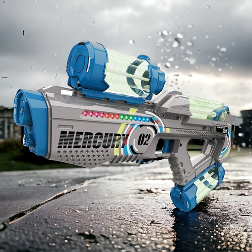 PISTOLA AD ACQUA ELETTRICA AUTOMATICA CON LUCI LED E SUONI COLORI BLU GRIGIO - Foto 19 di 19