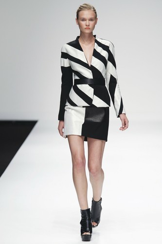 Abrigo Chaqueta DAVID KOMA Negro Blanco Rayas Lana Piel de Cordero Cuero UK8 4 - Imagen 5 de 5
