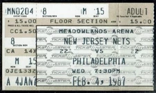 1987 BASKETBALL TICKET NETS 76ers JULIUS ERVING "FAREWELL TOUR" 29pt + SLAM DUNK