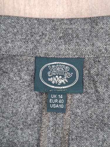 Womens Wool Trousers Laura Ashley Wide Leg Size 14 Grey Tweed 90s Vintage Office - Picture 5 of 8