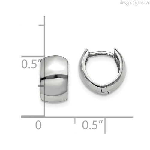 Real 14K White Gold Flat Wide Solid Snug Tiny Hinged Huggie Hoop Earrings 1.9 g - Picture 4 of 9
