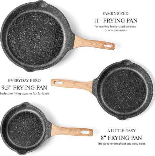 Non Stick Frying Pan Set Granite Skillet Set with 100%, Induction Omelette Pans - Picture 2 of 6