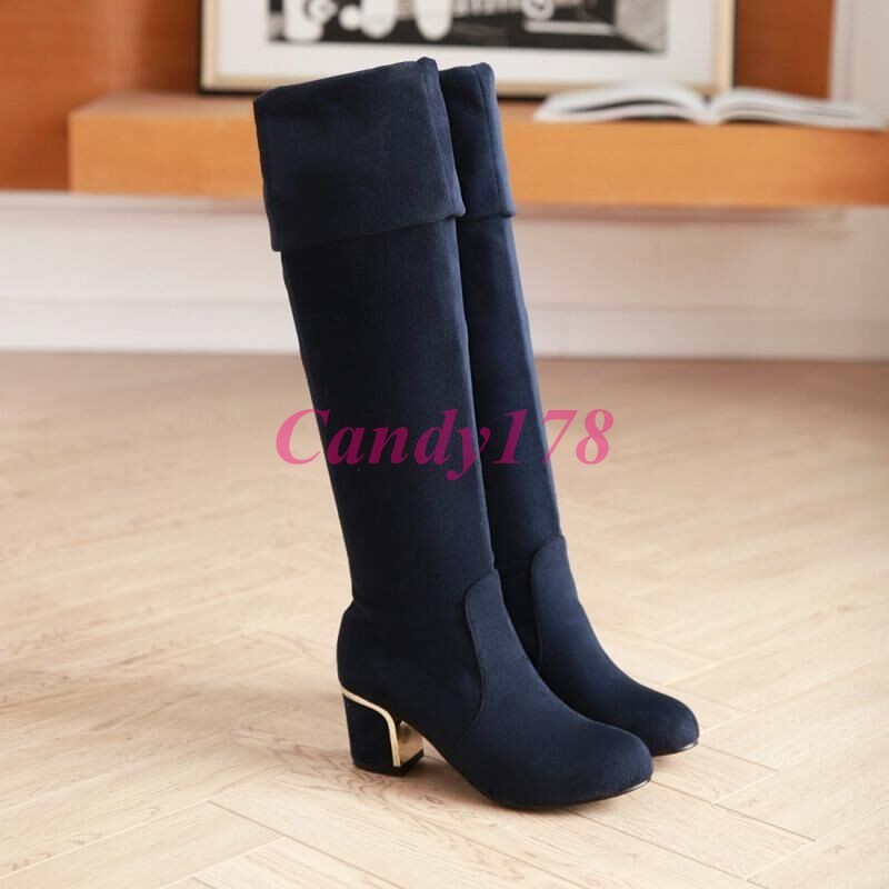 Fashion Cuffed Womens Pull On On On Shiny Chunky Heels Faux Suede Knee High Boots Size 8badb8 Fashion Cuffed Womens Pull On On On Shiny Chunky Heels Faux Suede Knee High Boots Size 8badb8
