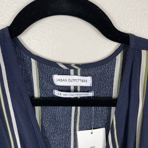 Urban Outfitters Striped Midi Wrap Dress Women's Size L Navy Blue Long Sleeve  - Picture 5 of 9