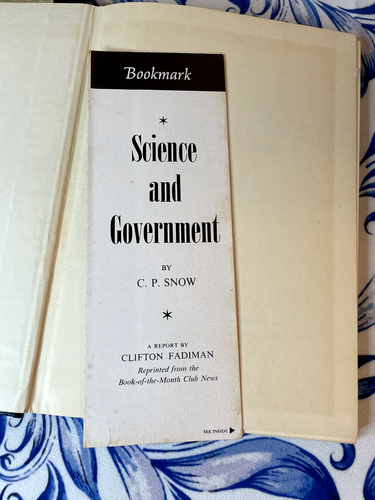 Science and Government, C.P. Snow, Hardback, no dj, 1961, original Bookmark - Picture 4 of 6