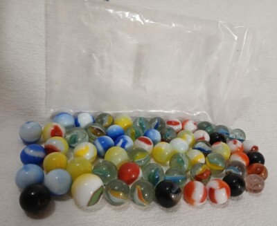 Lot of Vintage Black & Clear Swirl & Cloudy Marbles 60 Assortment + 1 Larger