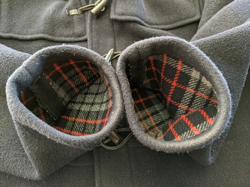 VTG Goodwood Mens 44 Navy Plaid Lining Hood Toggle Wool Duffle Coat Made England - Picture 5 of 11