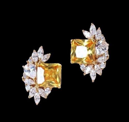 1.5ct. Princess Canary Yellow Created Sapphire Stud Earrings Yellow Gold Plated