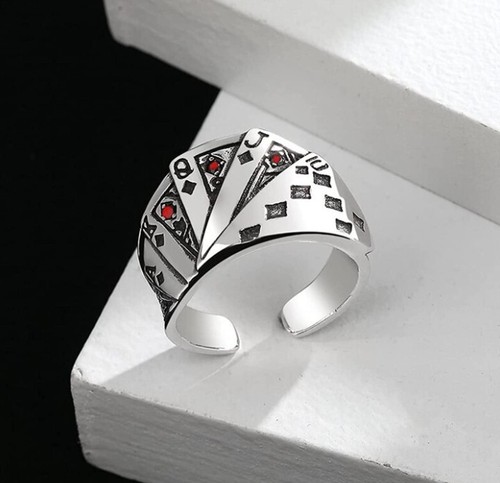 anello unisex in acciaio inossidabile stile poker, regolabile - Foto 1 di 4
