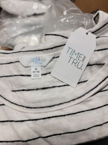 Time and Tru Women's Roll Cuff Top Size M 8-10 Vivid White Stripes - Picture 2 of 6