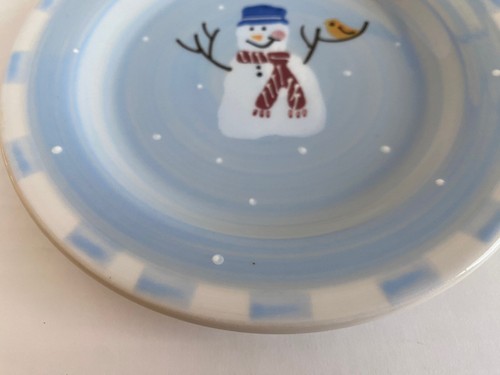 Hartstone Pottery Snow People 7 7/8" Salad Luncheon Dessert Plates Snowman Bird - Picture 3 of 6