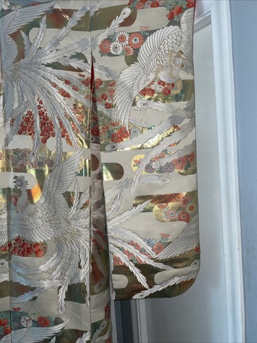 Vintage Antique Japanese Gold Silver Silk Embroidered Kimono 71” - Picture 5 of 12