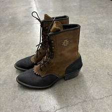 Vintage Abilene Womens Western Packer Lace Up Kiltie Brown Boots Leather Size 6M