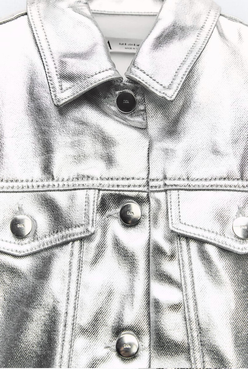ZARA METALLIC CROPPED JACKET SILVER NEW FW24 SIZES XS-XL REF
