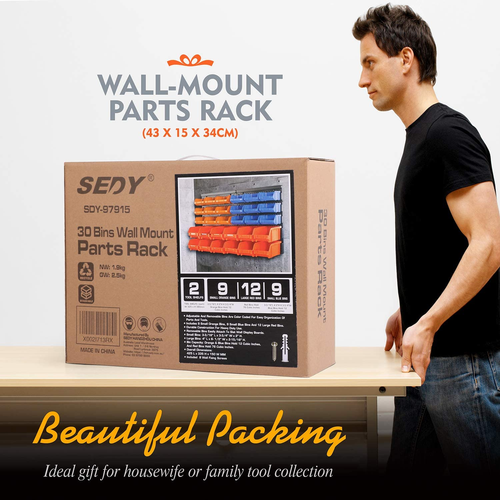 30-Bin Wall-Mounted Storage Rack System - Heavy-Duty Garage Tool Organizer for S - Picture 9 of 12