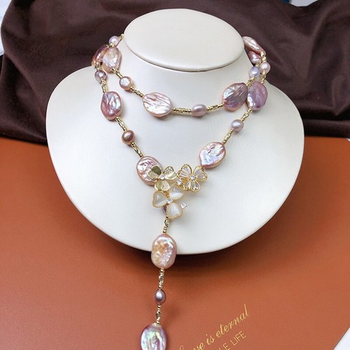 14-15 mm  natural south sea pink purple  pearl necklace bracelet - Picture 1 of 7