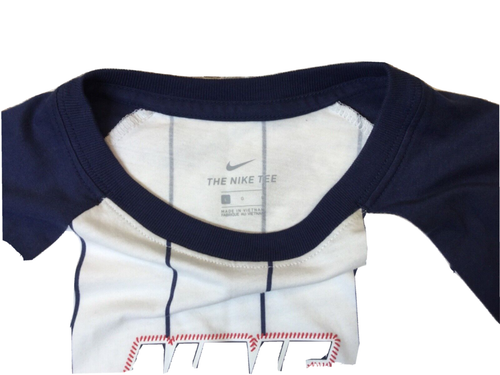 NWT Nike Sportswear Boy's Pinstripe Baseball T Shirt Navy Size Large CT2619-134 - Picture 3 of 5