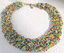 Vintage Necklace Multi Color Glass Micro Seed Bead Braided Wide Collar Style